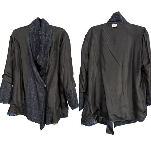 Catherine Bacon Piecework Tweed Jacket Blazer Size L* Sequin Raw Edge Artwear - Picture 10 of 14